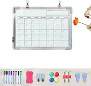 16x12 Inch Magnetic Whiteboard Calendar Planner with Hanging Daily Memo Board, Double-Sided White Board for Office, Business, and Study Use
