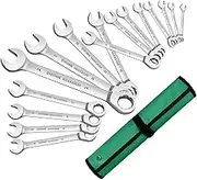 YUENTOEN 16 Piece Ratcheting Combination Wrench Set, 12 Point Ratchet Spanner Set 6-24mm, Chrome Vanadium Construction, Metric Spanner Set