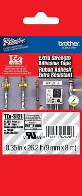 GENUINE Brother TZeS121 P-Touch Label Tape TZS121 Industrial Blk/Clr TZeS-121