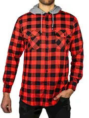 Men's Flannel Shirt with Hood – Red & Black Check