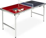 Relaxdays Unisex's Foldable Tennis Table, Portable, Net, 2 Bats, 3 Balls, Aluminium: 67.5 x 151 x 67.5 cm, red-Blue, Pack of 1, 10028919