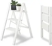 3 Step Ladder, Folding Step Stool with Wide Anti-Slip Pedals,Max Load 330 Lbs Capacity,Lightweight Aluminum Sturdy Step Ladder, Space Saving Step Stool for Home Kitchen Office, White