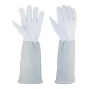 Leather Gardening Gloves, Long Sleeve Thorn Proof Rose Garden Glove, White-M