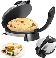 1200W Electric Roti Maker, 10 inch Non Stick Chapati Maker, Double-Sided Heating Chapati and Tortilla Maker, Stainless Steel Roti Press Tortilla Maker with Handle, Adjustable Temperature for Kitchen