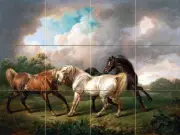 Art Three Horses Landscape Ceramic Mural Backsplash Bath Tile #2183