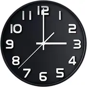 Coslife Wall Clock 3D 12 Inch Non-Ticking Silent Quartz Decorative Clocks Easy to Read Home/Kitchen/Office/School Clock (Black)