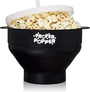 The Original Proper Popper Microwave Popcorn Popper, Silicone Popcorn Maker, Collapsible Bowl BPA Free & Dishwasher Safe - (Black)