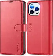 TUCCH Leather Wallet Case for iPhone 13 Pro Max (6.7") 2021 5G, Protective Magnetic PU Book Flip Folio Stand Cover with [RFID Blocking][Card Slot][Shockproof TPU]Compatible with iPhone 13 Pro Max, Red