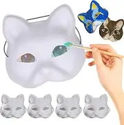 Cat Mask, 5Pcs Cat Mask with Eye Mesh to Paint, 7x7x3 Inch Therian Mask with Elastic Strap Furry Mask DIY Costume Props for Cosplay Party Halloween Furry Mask Therian Gear Therian Stuff