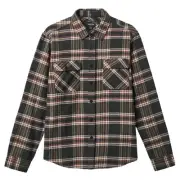 Brixton Bowery Flannel Black Charcoal Off White Button Up Shirt