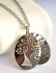 Tree of Life Serenity Prayer Necklace 20" Silver Plated AA NA Al-Anon USA Seller