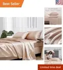 King Size Satin Bed Sheets, 4 Pcs Set with 15" Deep Pocket - Elegant Champagne