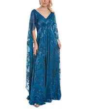 Rene Ruiz Burnout Draped Cape Gown
