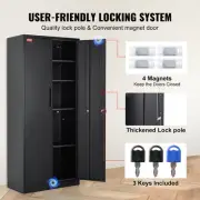 Heavy-Duty Black Metal Cabinet with Lock, 1.8m, Adjustable Shelves, 90 kg/Shelf