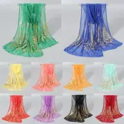 Gold Peacock Print Wrap Shawl Glitter Thin Muffler Solid Hijab Scarf Sunscreen