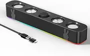 Uakinat Computer Speakers,Wired USB-Powered Sound-bar with 10W Stereo Sound for PC Desktop(Black)