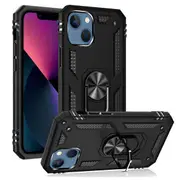 For Apple iPhone 13 Mini Case, Military Grade 360 Degree Rotating Metal Magnetic Ring Car Mount Holder Kickstand Shockproof Cover (Black)