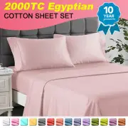 2000TC 100% Egyptian Cotton Percale Flat Fitted Sheet Set Pillowcase Queen/King