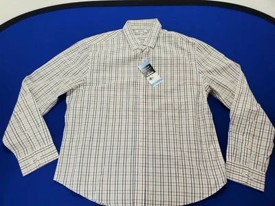 HAGGAR Regular Fit Button Down Shirt Mens L White Plaid NWT