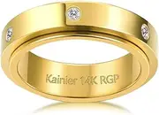 [Kainier] 14K Gold Plated Anxiety Rings Cubic Zirconia Stones Spinner Fidget Band Rings for Women Men Relieving Anxiety Lucky Rings Comfort Fit Size 5 to 10