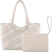 [SporGenius] Work Bag for Women, Woven Tote Handbags Multicolor Leather Totes, Trendy Top Handle Handbag for Beach, Travel