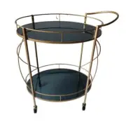 Oval Bar Cart with Black Glass Shelves with antique gold finish