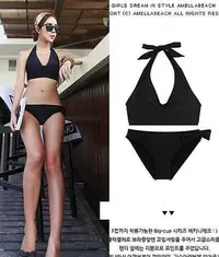 在飛比找Yahoo!奇摩拍賣優惠-bikini泳衣╭☆°安可小舖＊Y1305黑色適合大胸溫泉游