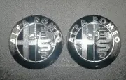 2x 74mm Alfa Romeo Emblem Badges Black Silver Gt 147 159 Mito Giulietta Bonnet