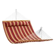 Double Quilted Fabric Hammock, 12 FT Double Hammock with Hardwood Spreader Bars, 2 Person Quilted Hammock with Detachable Pillow and Chains for Camping Outdoor Patio Yard Beach, 480 lbs