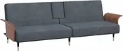 vidaXL Versatile Sofa Bed with Adjustable Backrest, Dark Grey Velvet Upholstery, Built-in Cup Holders and USB Ports, Sturdy Metal and Plywood Frame