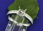 14k Solid White Gold 0.48 ct Ladies Semi Mount Diamond Ring millgrain Baguette