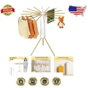 Space-Saving Tripod Laundry Drying Rack with 16 Expandable Poles - Wooden Design