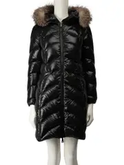 Black Glossed Fur Trim Hooded Puffer Coat