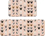 French Print Kitchen Floor Mat 2 Sets Non-Slip Rugs for Kitchen Laundry Office and Home Decor