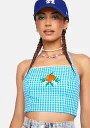 [Minga] Flora Gingham Crop Top