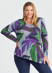 [Virtuelle] Taking Shape Bamboo Leaf Print Cosy Top Size 26 in Print - Plus Size Women's Tops & T Shirts Print