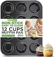 NutriChef Non-Stick Muffin Pan, Carbon Steel Cupcake & Muffin Bakeware, Dishwasher Safe, 12 Cup Muffiin Tray
