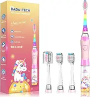 Kids Electric Toothbrush Toddler Toothbrush Age 2-4-8-12 Electric Toothbrush Kids with Timer Rainbow LED Light Up Vibrating Toothbrush Battery Operated Childrens Sonic Tooth Brush (Pink Unicorn)
