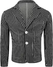 [JEShifangjiusu] Men's Slim Fit Striped Suit Casual Vintage Blazer Tuxedo for Prom,Dinner,Party, Black, XXL