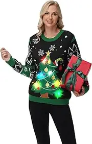 [SENLI] Ugly Christmas Sweater for Women Men LED Light Up Xmas Sweaters Novelty Funny Pullover Sweater Unisex