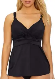 Miraclesuit BLACK Solid Plunge Tankini Swim Top, US 36D, UK 36D