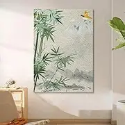 Hand Painted Modern Style Abstract - Modern Large Size Canvas Wall Art,New Chinese Style Bamboo Leaf Bird Texture Painting,Sofa Background Living Room Bedroom Home Decorations,As Shown,130 X 200Cm(