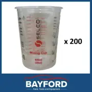 PLASTIC PAINT MIXING & STORAGE CUPS 200 X CUPS @ 600ML CALIBRATED SPRAY PAINTERS