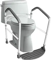 RMS Toilet Safety Frame & Rail - Folding & Portable Bathroom Toilet Safety Rails - Handrail Toilet Bars with Adjustable Height (White)