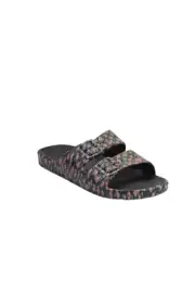 Freedom Moses Womens Floral Double Strap Open Toe Slides Black Size 10/10.5
