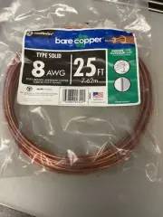 Southwire Bare Copper Wire 8 AWG 25ft Made in USA