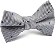 [OTAA] Grey with Navy Blue Polkadots Textured Kids Bow Tie Grey Grey with Navy Blue Polkadots Textured Kids Bow Tie