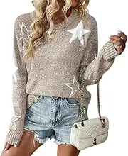 [CBDAO] Gothic Sweater Women's Five Pointed Star Round Neck Long Sleeved Knitted Sweater Women's Loose Pullover Sweater