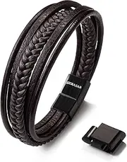 [SERASAR] | Premium Leather Bracelet [Braid] for Men in Black & Brown | Various Lengths | Magnetic Stainless Steel Clasp | Exclusive Jewellery Box | Great Gift Idea for Men