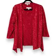 Caroline Rose Ruby Red Sequin Tunic Top Jacket Set Holiday Formal Gala Luxury PM